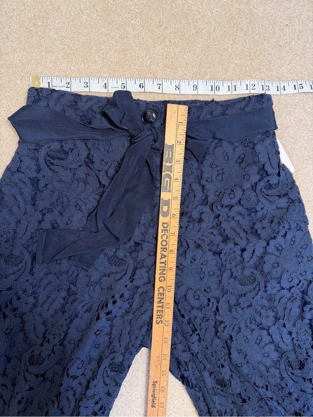 Lace Straight-Leg Pants with Self-Tie Waist in Navy - Picture 4 of 6